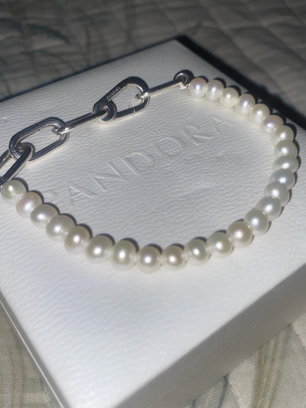 Authentic Pandora ME Freshwater Pearl Charm Bracelet Size 7.9”
